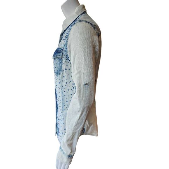 Dishe White & Blue Bedazzled Button Down Shirt (M) - Picture 5 of 7